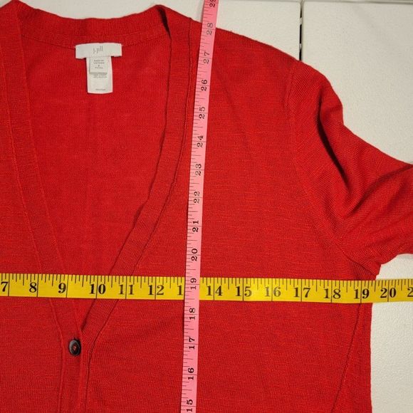J Jill Linen Blend Tunic Top Womens S Petite Red Short Sleeve Vneck Button Front - Picture 10 of 10